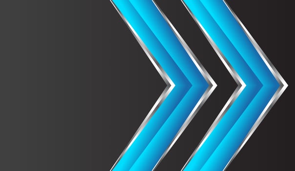 Abstract twin blue arrow glossy metal direction on dark hexagon vector