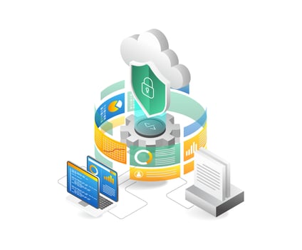 Concept 3d isometric illustration of cloud server security endpoint analysis screen vector