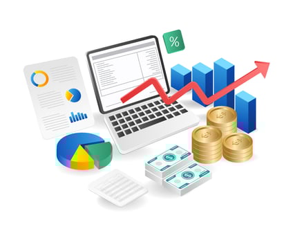 Financial analysis and business analytics. Vector illustration. Flat isometric design.