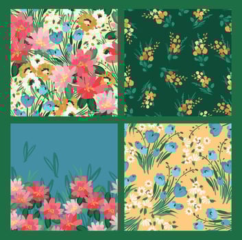 Floral seamless patterns and border. Vector design for paper, cover, fabric, interior decor and other use