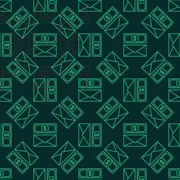 Dollar Banknote and Envelope vector dark line seamless pattern