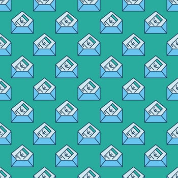 Envelope with Euro Banknote vector EU Bribe colored seamless pattern