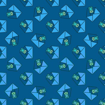 Envelope with USD Money vector colored seamless pattern