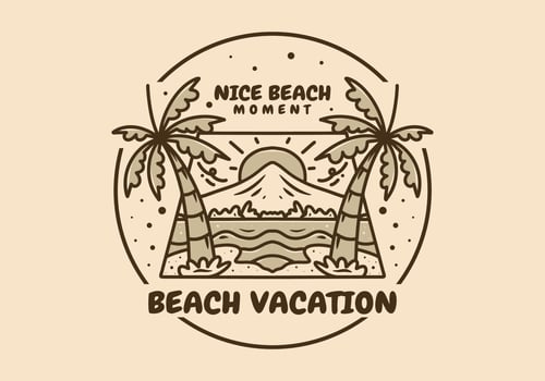 Vintage illustration of beach and mountain view vector