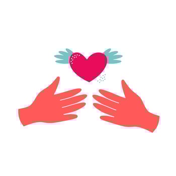 Hands release the winged heart. Hands holding a heart, give and share love to people concept. vector