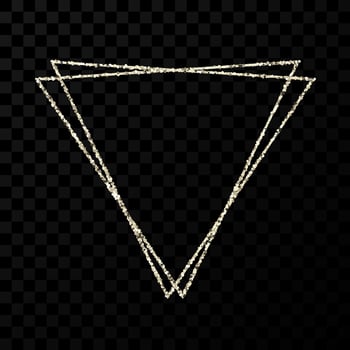 Silver double triangle frame. Modern shiny frame with light effects isolated on dark vector
