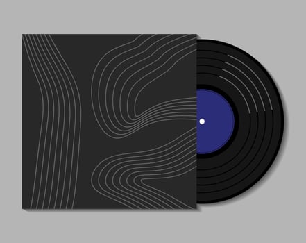 Vinyl Blue Record And Contemporary Abstract Album Cover. Vector Illustration