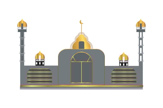 Lanterns stands in the desert at night sky, lantern islamic Mosque, crescent moon Ramadan Kareem themed illustration background vector