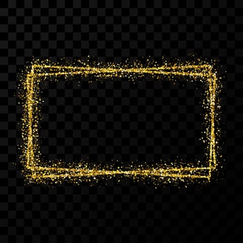 Gold double rectangle frame. Modern shiny frame with light effects isolated on dark vector