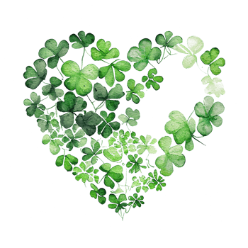 Shamrock leaves in the heart shape, St Patrick's day, Watercolor clover leaves, watercolor spring background, png