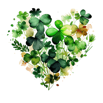 Shamrock leaves in the heart shape, St Patrick's day, Watercolor clover leaves, watercolor spring background, png