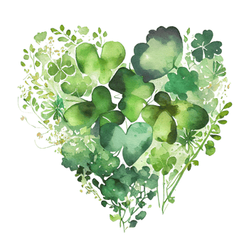 Shamrock leaves in the heart shape, St Patrick's day, Watercolor clover leaves, watercolor spring background, png