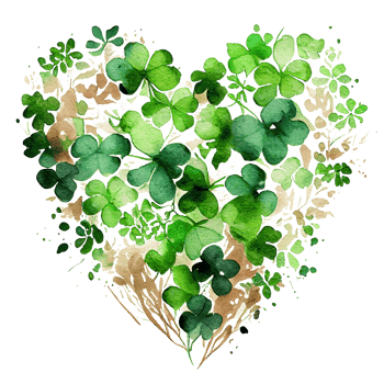 Shamrock leaves in the heart shape, St Patrick's day, Watercolor clover leaves, watercolor spring background, png