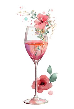 Watercolor pink wine glass with roses, card design for Valentine's day, champagne glass with flowers, . png