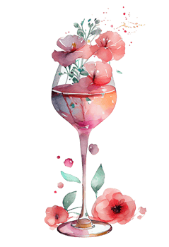 Watercolor pink wine glass with roses, card design for Valentine's day, champagne glass with flowers, . png