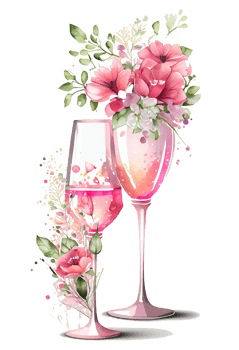 Watercolor pink wine glass with roses, card design for Valentine's day, champagne glass with flowers, . png