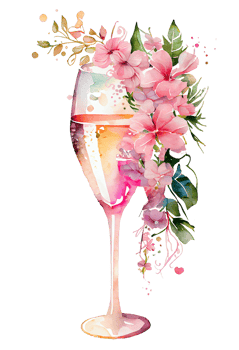 Watercolor pink wine glass with roses, card design for Valentine's day, champagne glass with flowers, . png