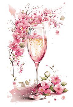Watercolor pink wine glass with roses, card design for Valentine's day, champagne glass with flowers, . png