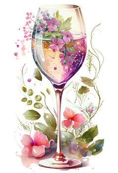 Watercolor pink wine glass with roses, card design for Valentine's day, champagne glass with flowers, . png