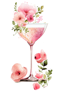 Watercolor pink wine glass with roses, card design for Valentine's day, champagne glass with flowers, . png