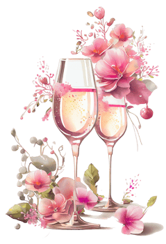 Watercolor pink wine glass with roses, card design for Valentine's day, champagne glass with flowers, . png