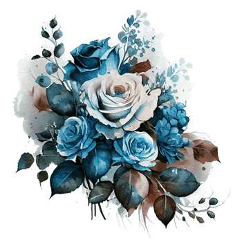 Watercolor floral bouquet composition with roses, png transparent background, .