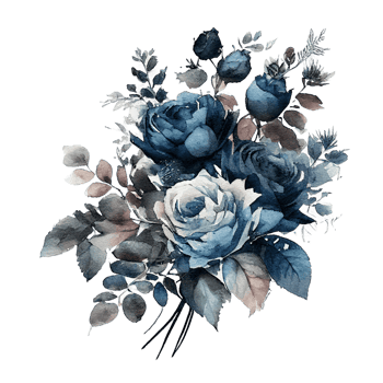 Watercolor floral bouquet composition with roses, png transparent background, .