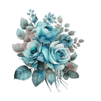 Watercolor floral bouquet composition with roses, png transparent background, .