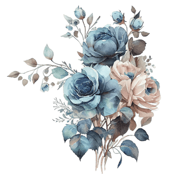 Watercolor floral bouquet composition with roses, png transparent background, .