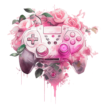 Watercolor game controller with pink flower, Pink joystick holding flowers, lady gamer concept, . png