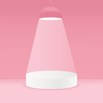 Abstract scene background. Cylinder podium on pink background. Product presentation, mock up, show cosmetic product, Podium, stage pedestal or platform with light from a lamp. Vector