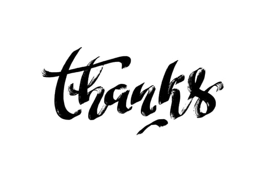 Thanks hand drawn vector modern calligraphy. Thank you handwritten bold lettering isolated on white background. Usable for greeting cards, poster, banners, gift tags.