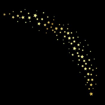 Gold stars. Decoration design element. Wavy stardust path. Vector illustration isolated on black background