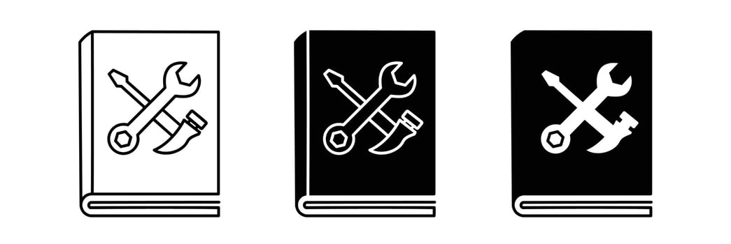manual user book black  vector icon set .User guide book icon set in line style.