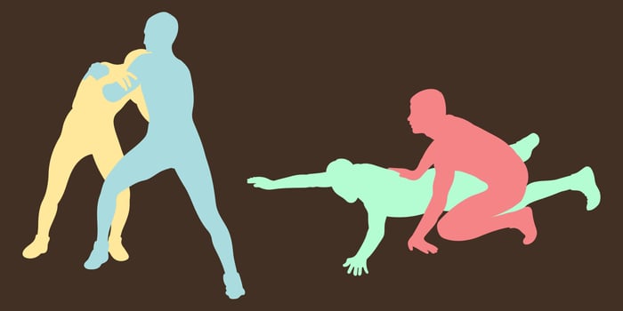 Vector athletes wrestlers in the fight, duel, fight. Figures of strong men. Greco Roman, freestyle, classical wrestling.