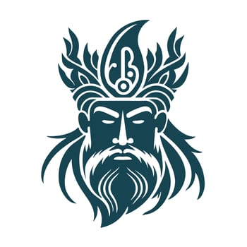 Powerful Poseidon with a seaweed crown, long beard, and mustache. Vector portrait of the god of the seas perfect for logo emblems, badges, mascots, crafting, sublimation.