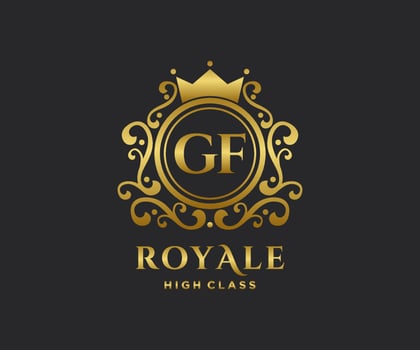 Golden Letter GF template logo Luxury gold letter with crown. Monogram alphabet . Beautiful royal initials letter. vector