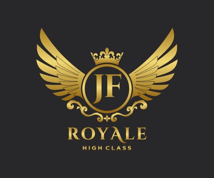 Golden Letter JF template logo Luxury gold letter with crown. Monogram alphabet . Beautiful royal initials letter. vector