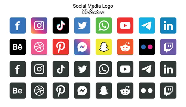 Popular social network logo icons facebook instagram youtube pinterest tiktok and etc logo icons, social media icon set vector