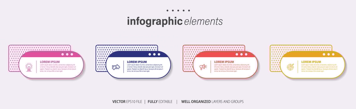 Infographic design template. Timeline concept with 4 steps. Can be used for workflow layout, diagram, banner, webdesign. Vector illustration