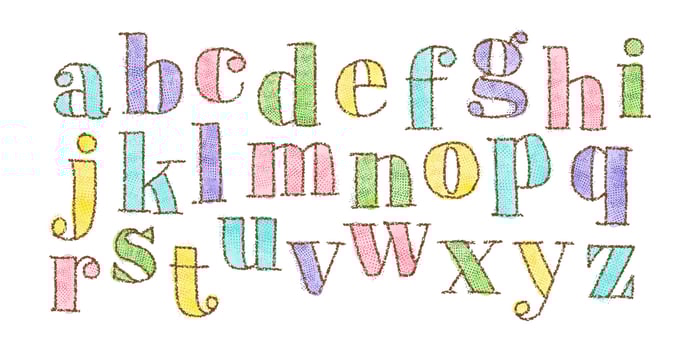 hand drawn vector doodle alphabets, grunge textured