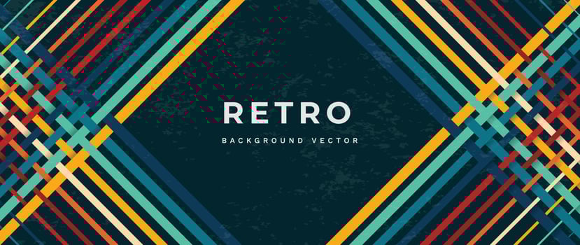 Abstract colorful 70s background vector. Vintage retro style wallpaper with rainbow stripes, lines, grunge. 1970 color illustrated design suitable for poster, banner, decorative, wall art. vector