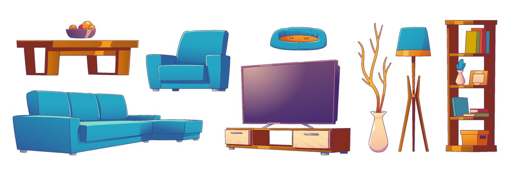 Living room furniture for home interior vector