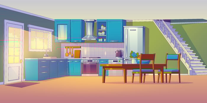 Contemporary home kitchen interior design vector