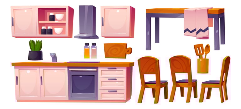Home kitchen room interior vector furniture set