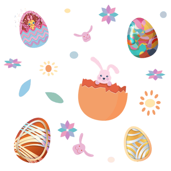 Happy easter, seamless pattern set of easter eggs png
