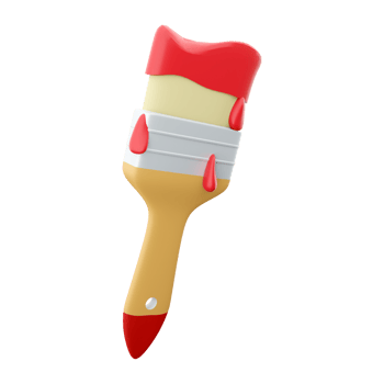 3d wall paint brush with red paint isolated on white. Wall paint brush 3D illustration. 3D rendering, wall paint brushes icon. png