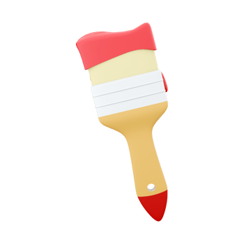 3d wall paint brush with red paint isolated on white. Wall paint brush 3D illustration. 3D rendering, wall paint brushes icon. png
