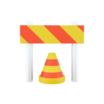 3d rendering traffic warning cones or poles with street barrier on white background - under construction, care or attention concept, 3d illustration. 3d rendering, icon png