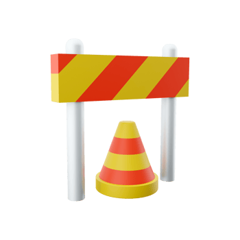 3d rendering traffic warning cones or poles with street barrier on white background - under construction, care or attention concept, 3d illustration. 3d rendering, icon png